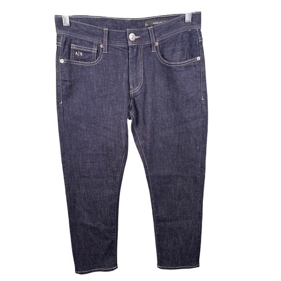 Armani Exchange Denim Jeans Men's Size 33 Navy Blue Dark Wash Slim Low Rise - Picture 1 of 15